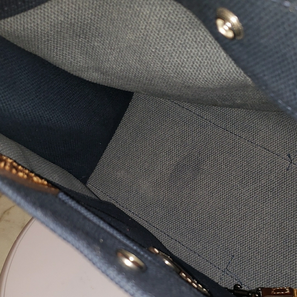 Dooney & Bourke Navy Canvas Tote with Brown Leather Handles - Picture 10 of 17